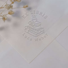 Prägezange Ex-libris Bücherstapel Kaffee