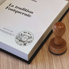 Ex-libris Holzstempel Buch mit Blumen