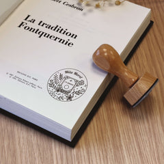 Ex-libris Holzstempel Buch mit Blumen